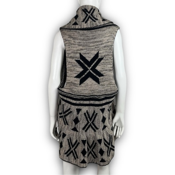 JOHNPAULRICHARD Kilim Reversible Ruffled Chunky Knit Sweater Vest Cardigan Aztec - Picture 7 of 13